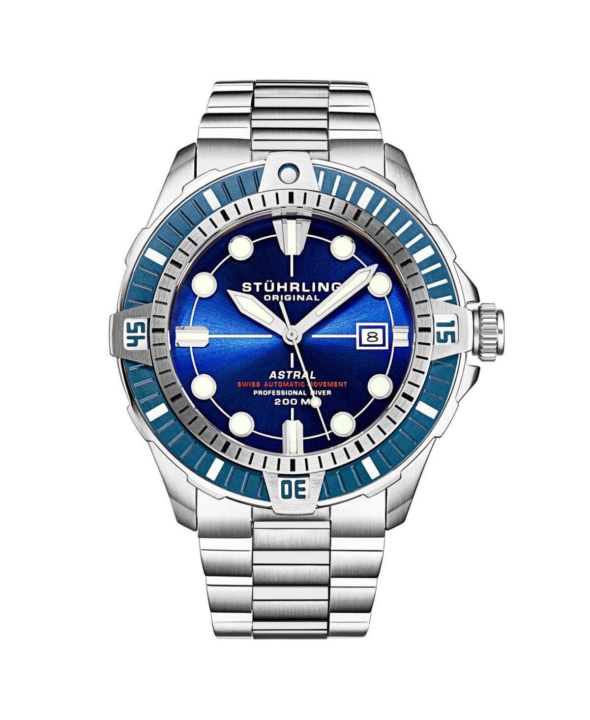 Stuhrling Mens Aquadiver Silver-tone Stainless Steel , Blue Dial , 45mm Round Watch Product Image