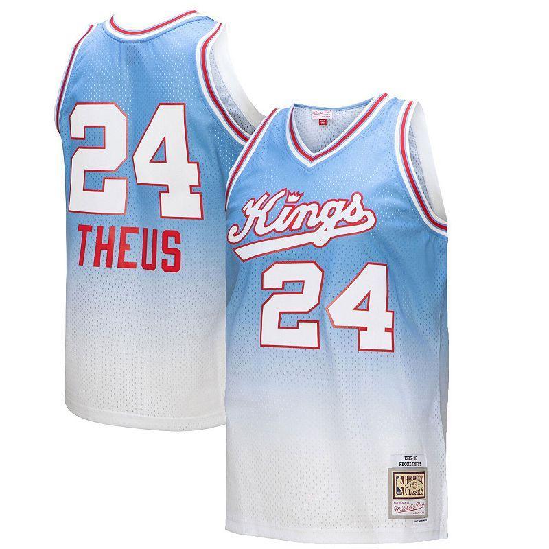 Mens Mitchell & Ness Reggie Theus /Light Blue Sacramento Kings 1985/86 Hardwood Classics Fadeaway Swingman Player Jersey Product Image