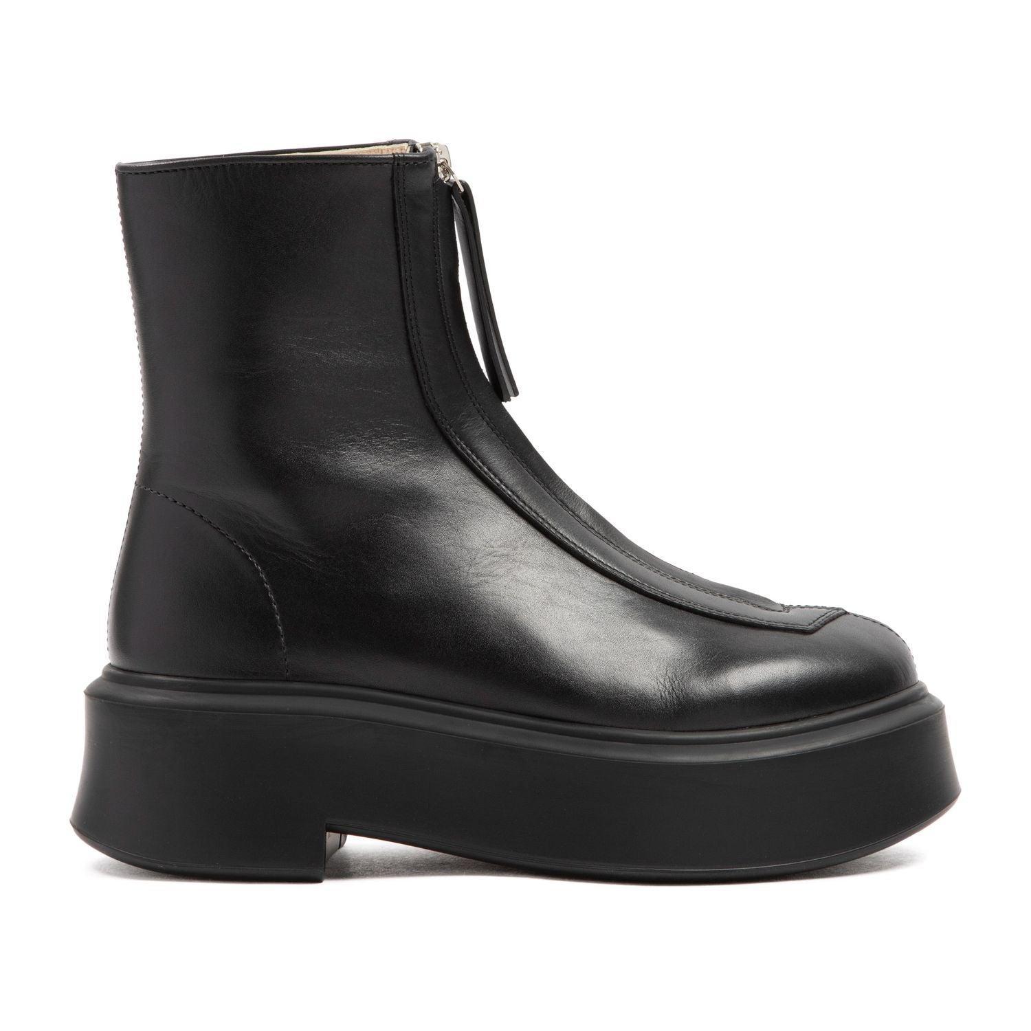 Black Zipped Leather Boots Product Image