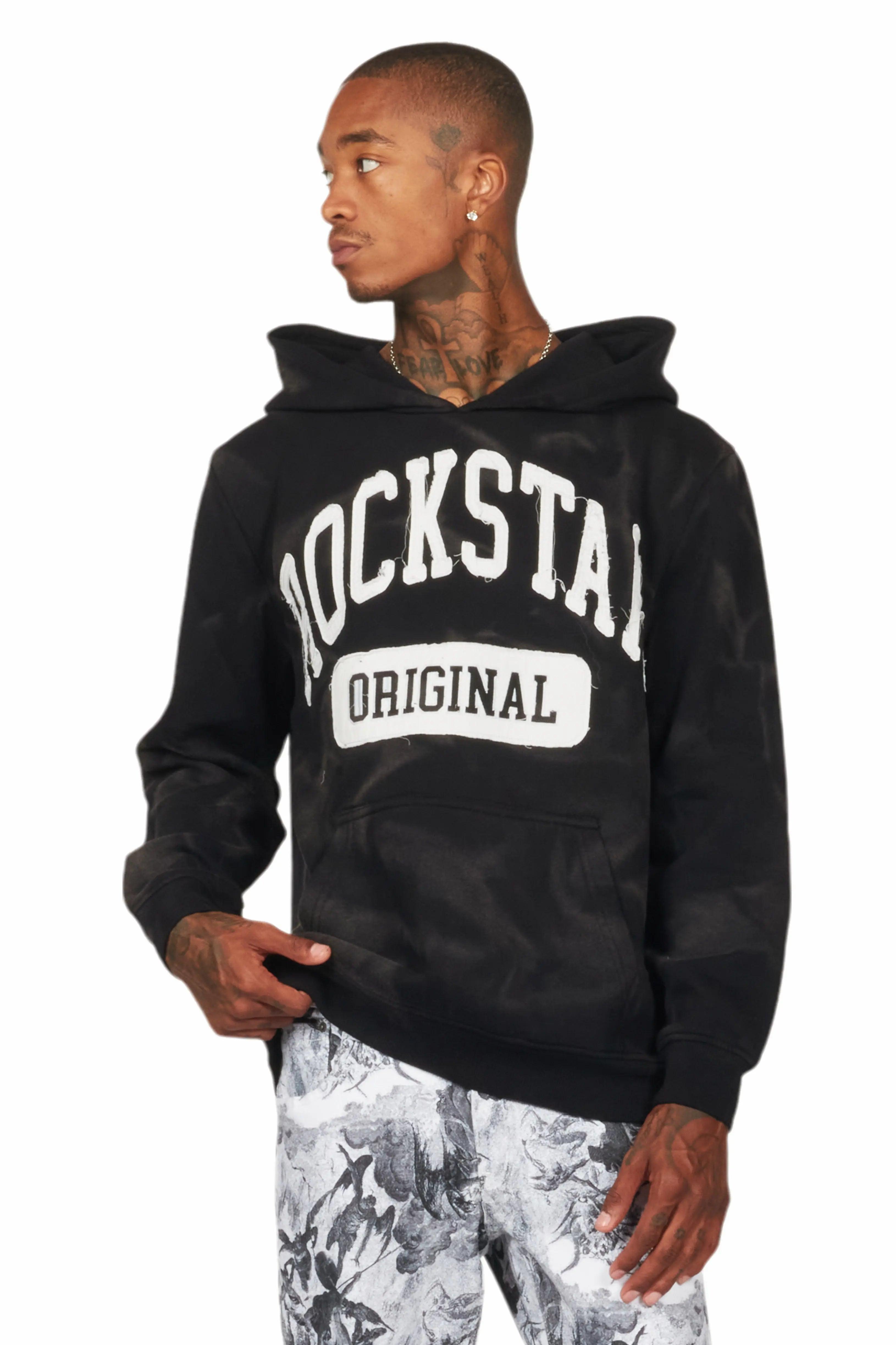 Member Black Patchwork Graphic Hoodie Male Product Image