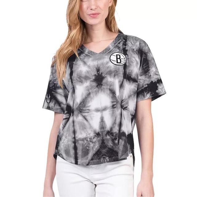 Womens G-III 4Her by Carl Banks Brooklyn Nets Tournament Raglan Oversized Tie-Dye V-Neck T-Shirt Product Image