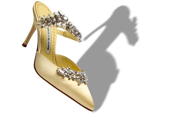 LURUM Pale Yellow Satin Crystal Embellished Mules Product Image