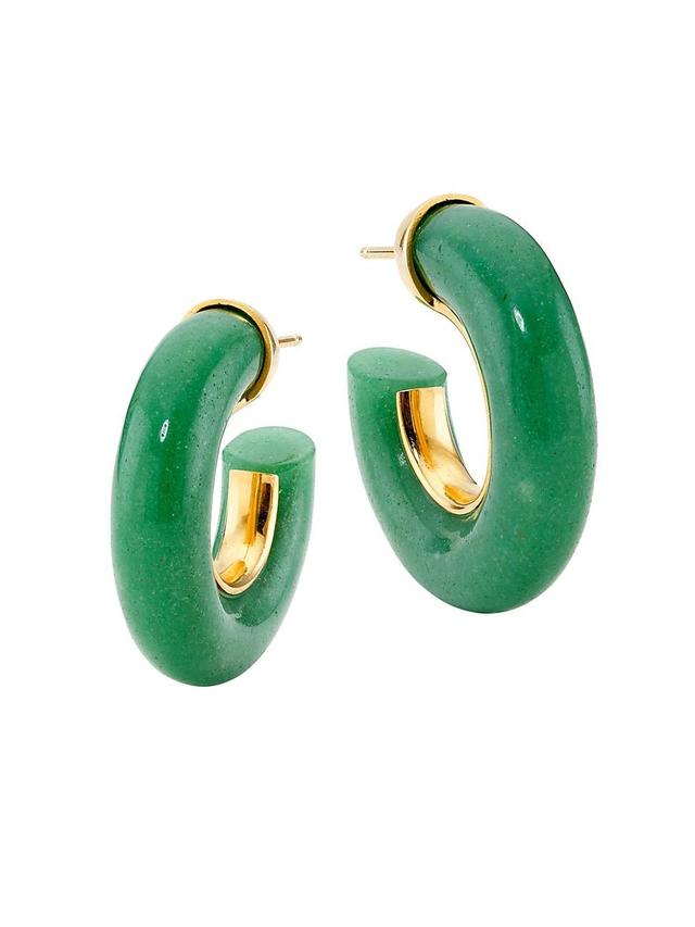 Womens 22K Gold-Plated & Jade Aventurine Chunky Hoops - Jade Product Image