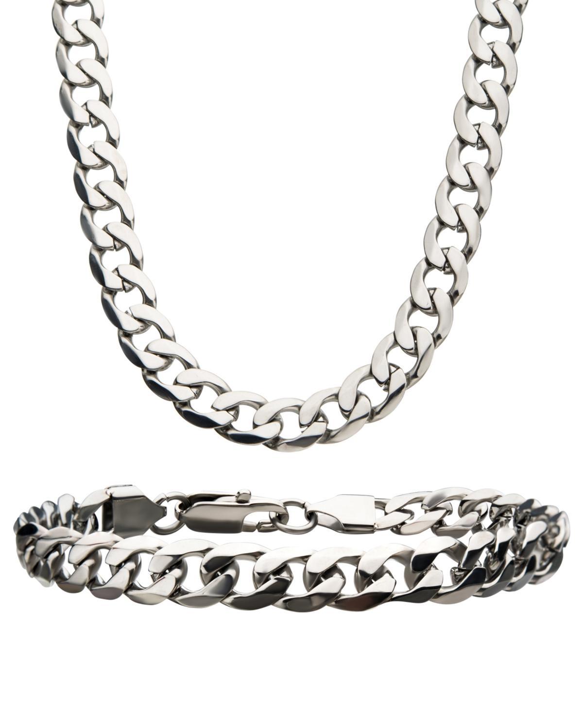 Mens Stainless Steel Curb Chain Necklace & Bracelet Set, Silver Tone Product Image