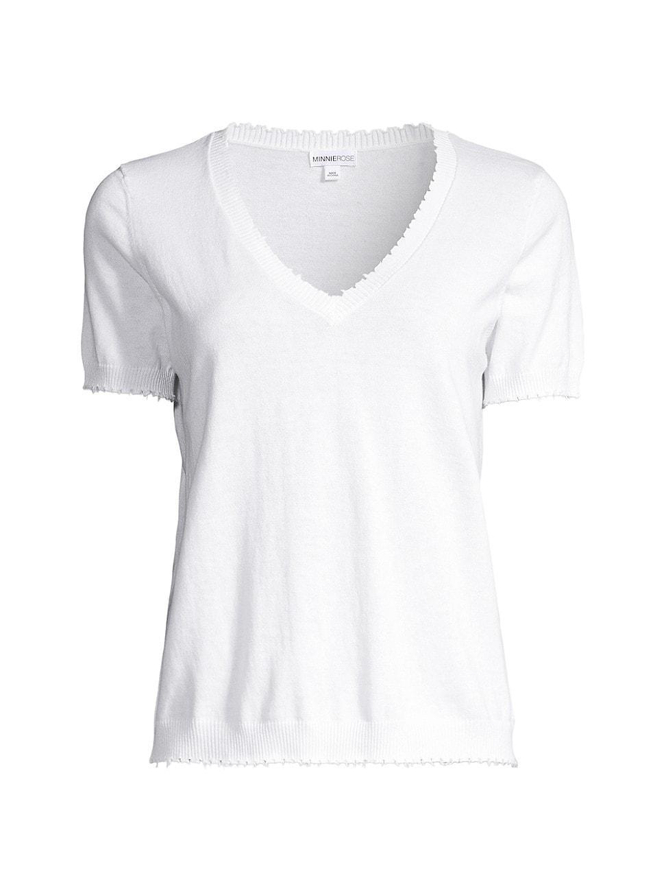 Womens Cotton-Cashmere Frayed V-Neck T-Shirt Product Image