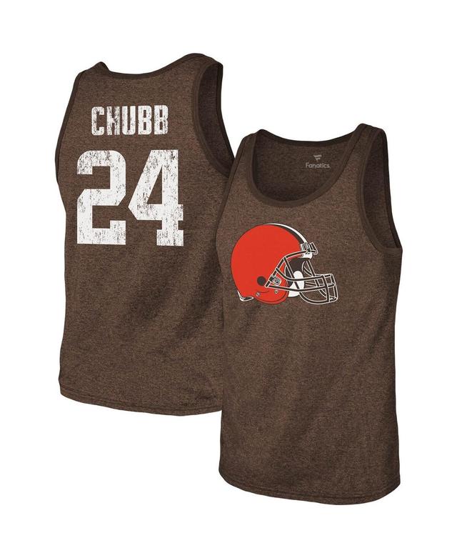 Mens Majestic Threads Nick Chubb Heathered Brown Cleveland Browns Name and Number Tri-Blend Tank Top Product Image