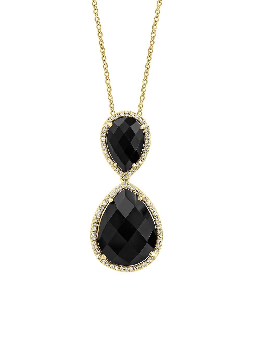 Womens 14K Yellow Gold, Onyx & 0.24 TCW Diamond Double-Pendant Necklace Product Image