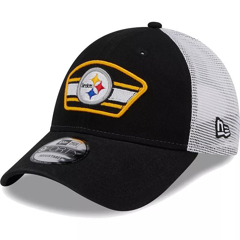 Mens New Era Black Pittsburgh Steelers Logo Patch Trucker 9FORTY Snapback Hat - Black Product Image