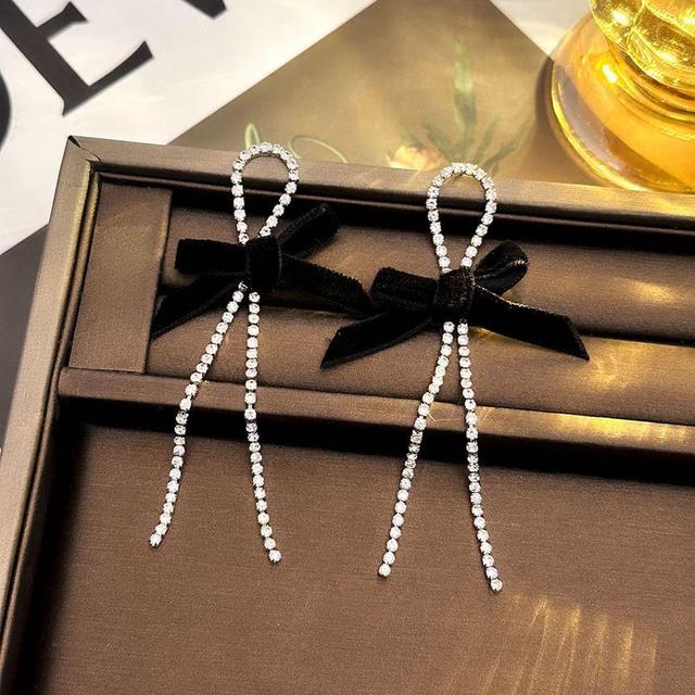 Bow Rhinestone Drop Earring Product Image