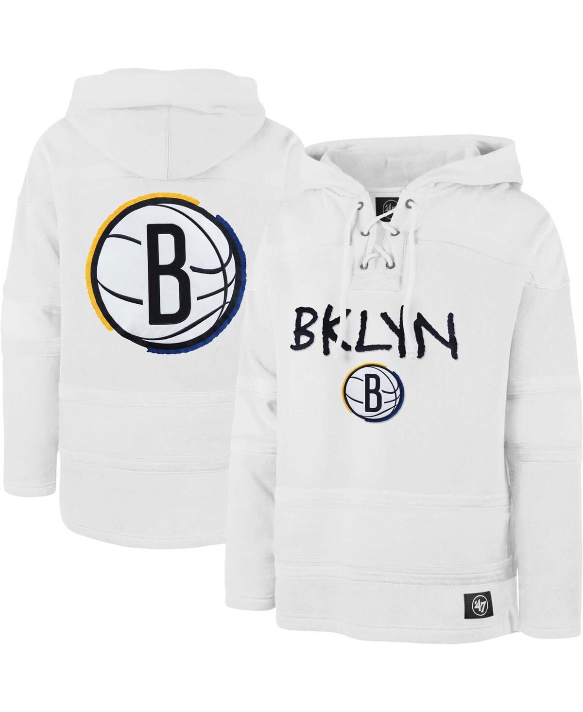 Mens 47 Brand White Brooklyn Nets 2022/23 Pregame Mvp Lacer Pullover Hoodie - City Edition Product Image