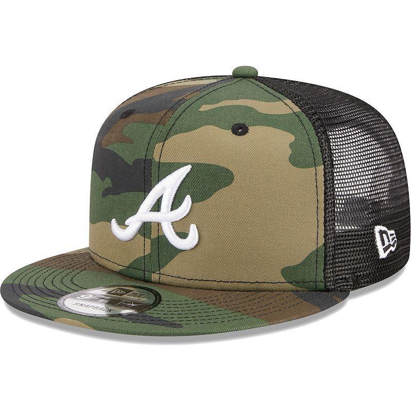 Mens New Era Camo Atlanta Braves Woodland Camo Trucker 9FIFTY Snapback Hat Product Image