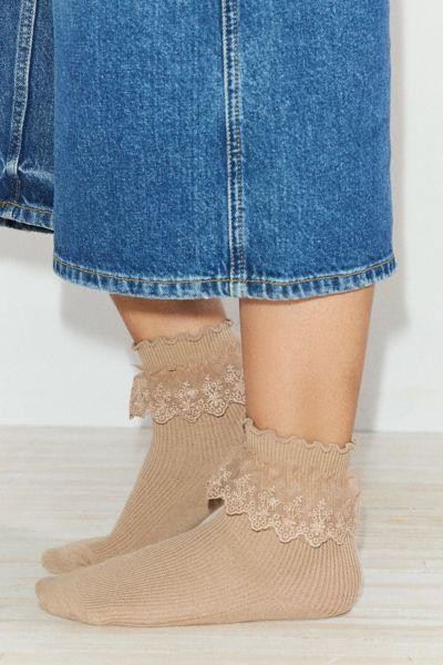 Ruffle Ribbed Crew Sock Womens at Urban Outfitters Product Image