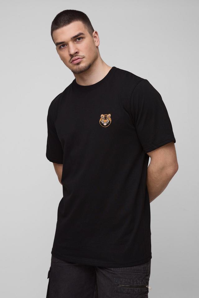 Tall Tiger Embroidered T-Shirt | boohooMAN USA Product Image