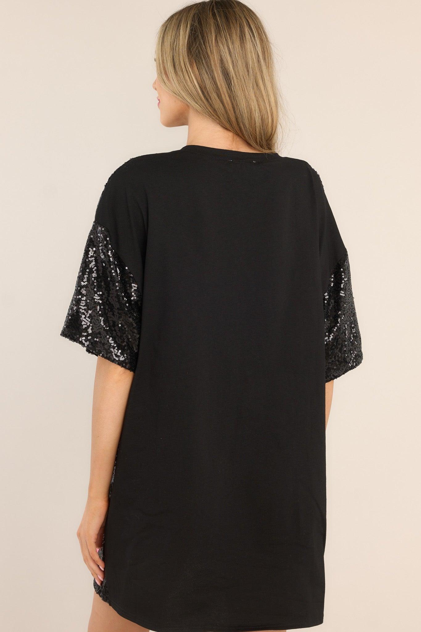 The Moment Black Sequin Heart Shirt Dress Product Image