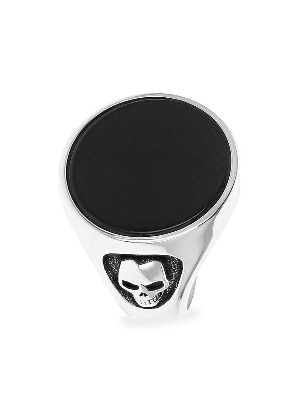 Mens Onyx Story Round Skull Shank Signet Ring Product Image