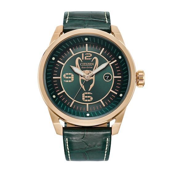 Men's Citizen Eco-DriveÂ® Â©Marvel Loki Green Strap Rose IP Watch with Green Dial (Model: Aw1363-06W) Product Image