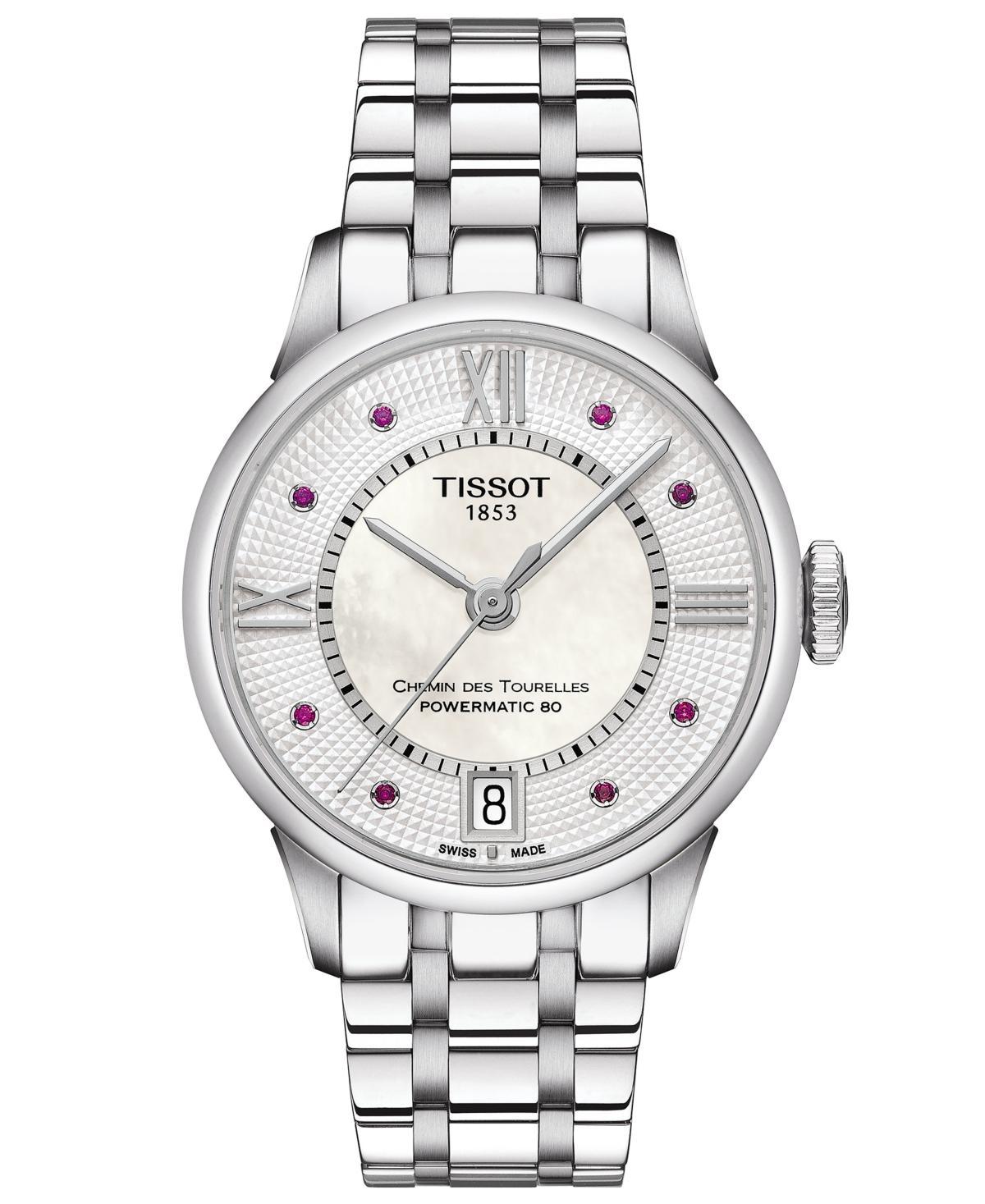 Tissot Womens Swiss Automatic Chemin De Tourelle Stainless Steel Bracelet Watch 32mm - Silver Product Image