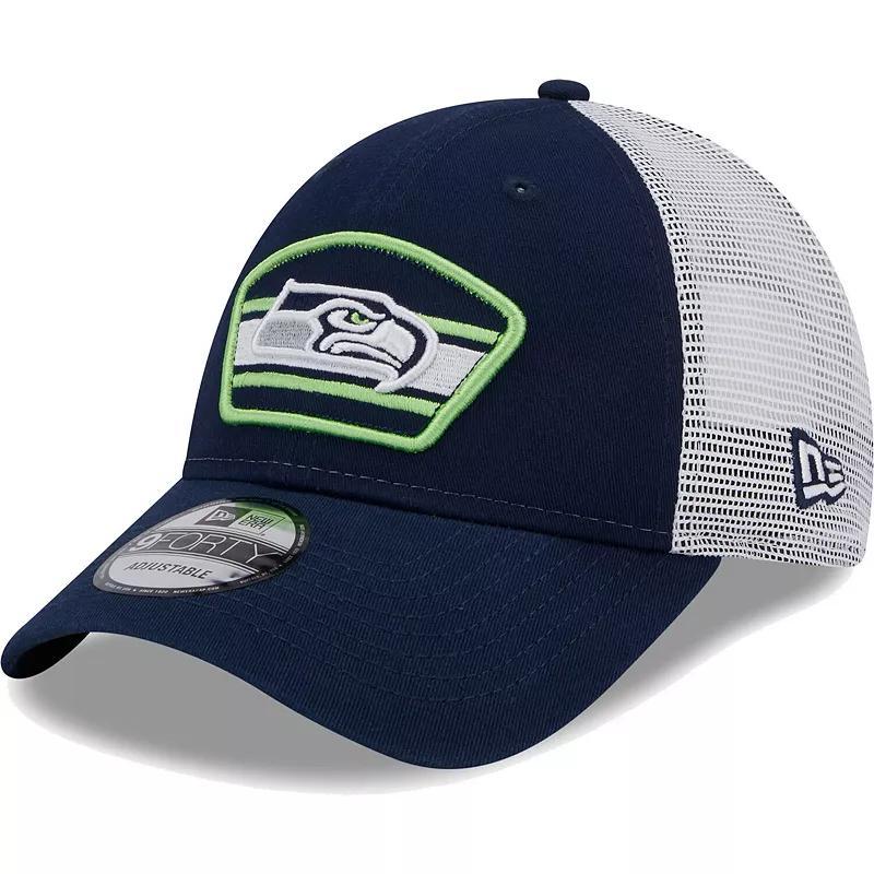 Mens New Era College Navy Seattle Seahawks Logo Patch Trucker 9FORTY Snapback Hat - College Navy Product Image