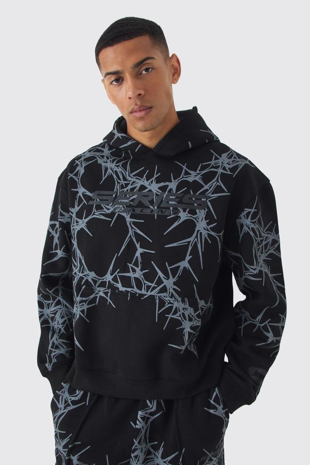 Oversized Boxy Tonal All Over Print Hoodie | boohooMAN USA Product Image