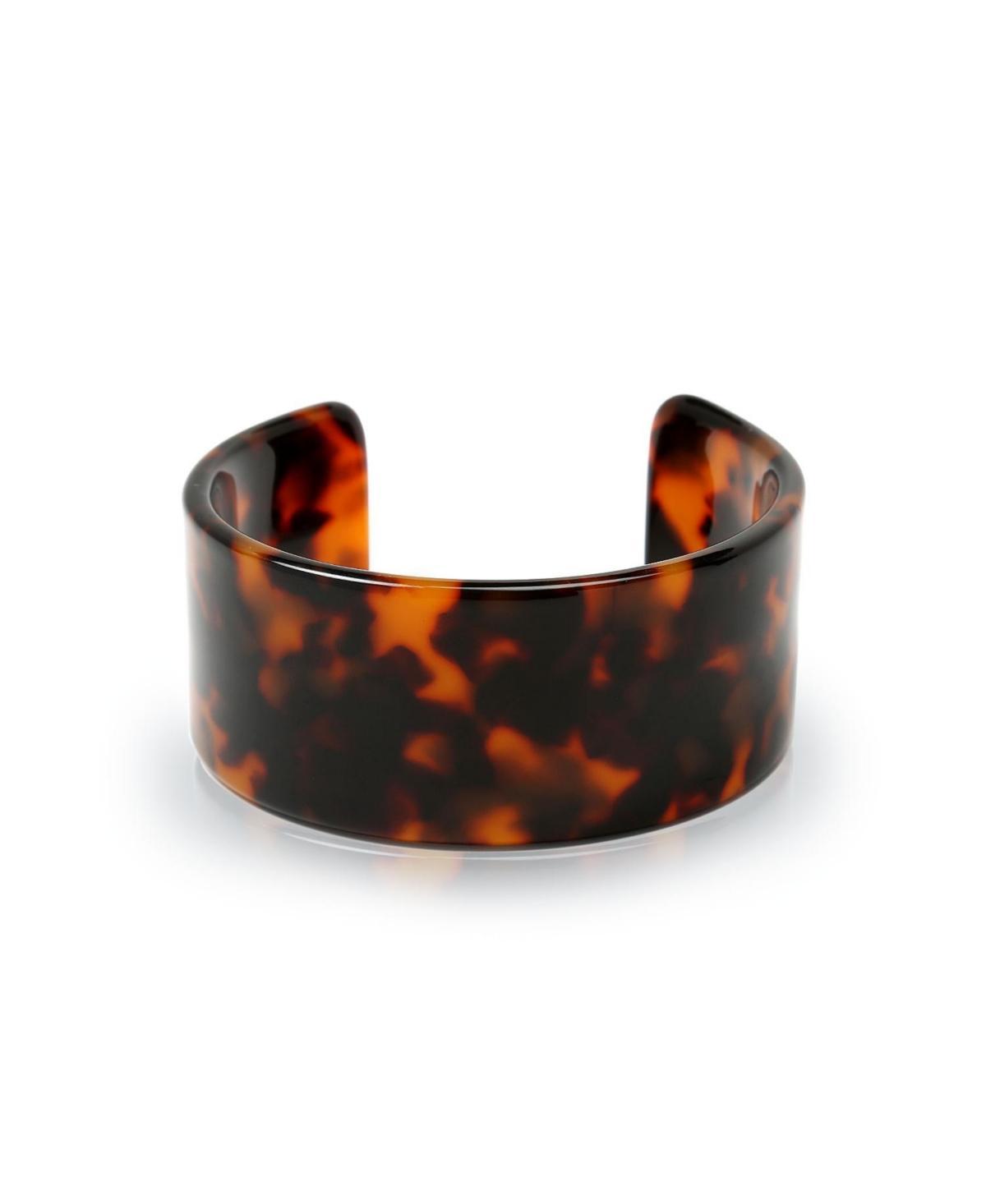 Bling Jewelry Fashion Statement Brown Golden Acrylic Marbled Leopard Tortoise Shell Wide Cuff Bangle For Women Product Image