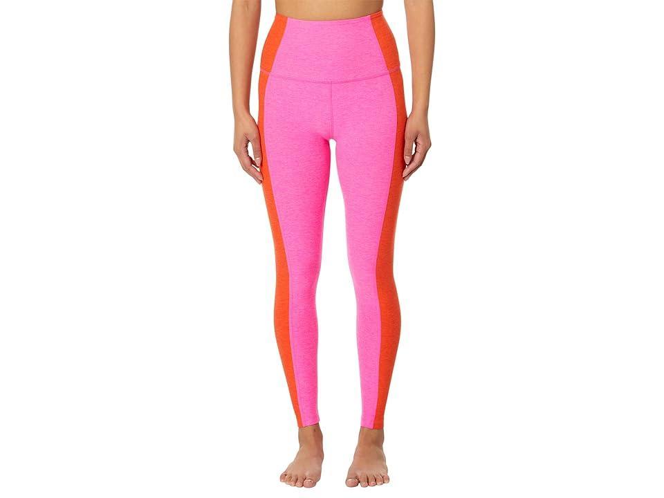 Beyond Yoga Spacedye Vitality Color-Block High Waisted Midi Leggings Punch/Firecracker Red Block) Women's Clothing Product Image