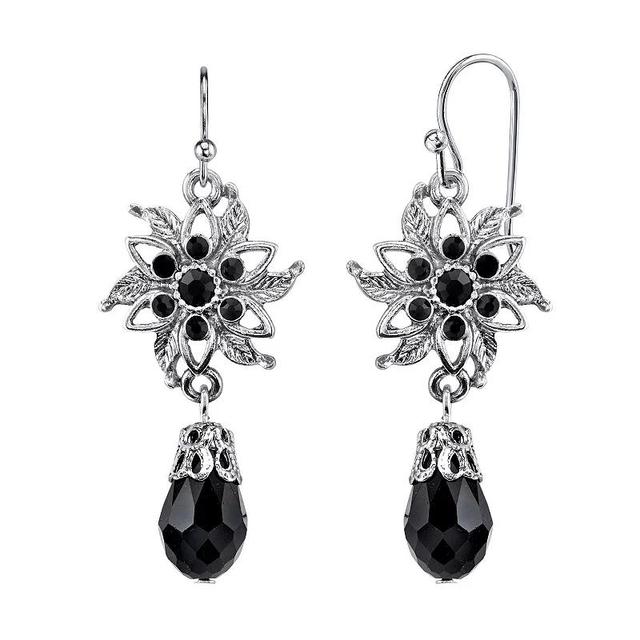 1928 Bead Flower Drop Earrings, Womens, Black Product Image