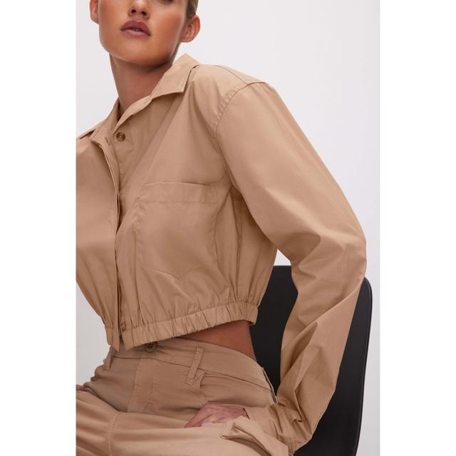 Womens Cropped Coated Poplin Shirt | Champagne, Size 2XL | Good American by Khlo Kardashian Product Image