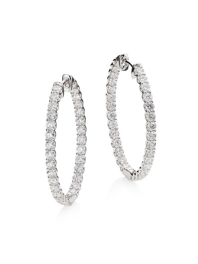 Womens 14K White Gold & 3.00 TCW Diamond Hoop Earrings Product Image