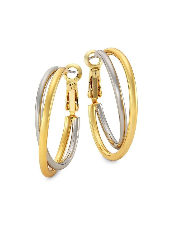 Womens Two-Tone Silvertone & 14K Gold-Plated Twist Hoop Earrings Product Image