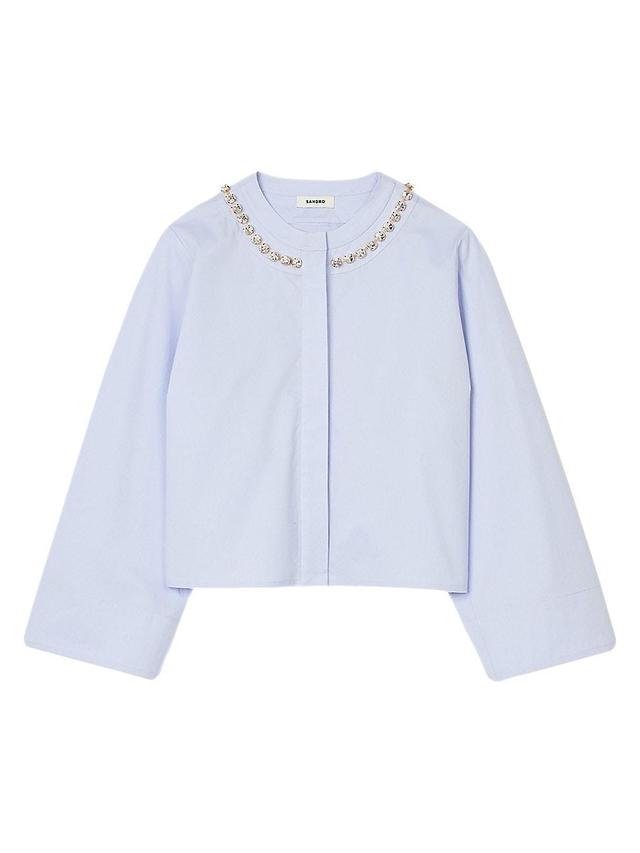 Womens Cropped Shirt with Jewel Trim Collar Product Image