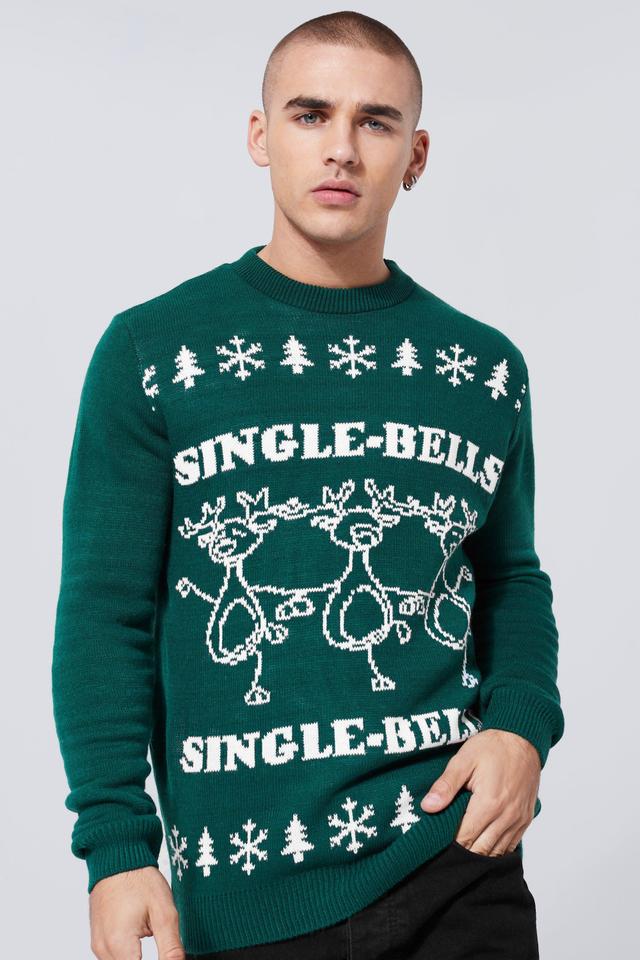 Single Bells Christmas Sweater | boohooMAN USA Product Image