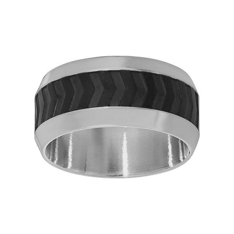 LYNX Stainless Steel Two Tone Ribbed Band - Men, Mens Black Product Image