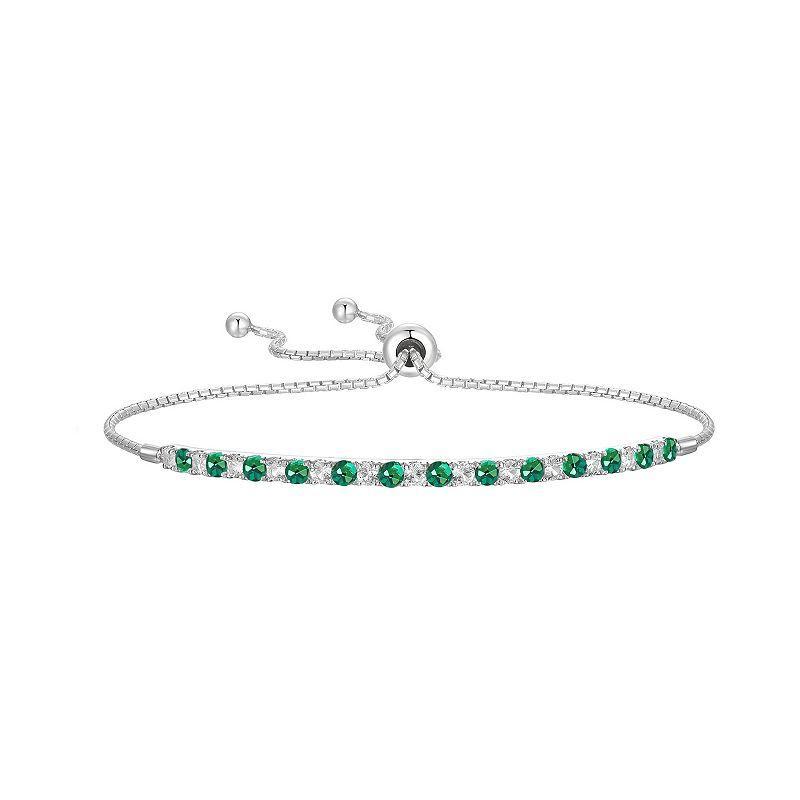 Sterling Silver Lab-Created Emerald & White Sapphire Bracelet, Womens Product Image