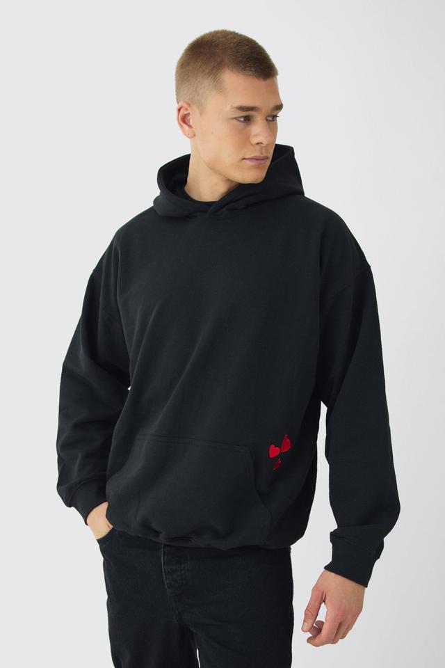 Oversized Heart Embroidered Pocket Hoodie | boohooMAN USA Product Image