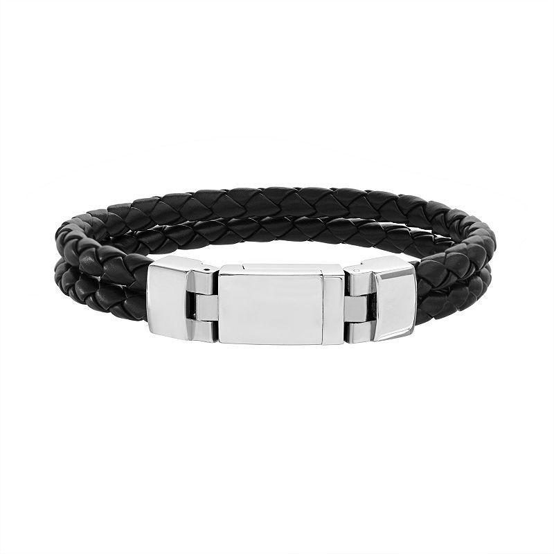 1913 Mens Double Strand Braided Vegan Leather & Stainless Steel Bracelet Product Image