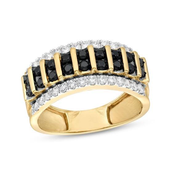 Men's 1 CT. T.w. Black and White Diamond Edge Raised Double Row Ring in 10K Gold Product Image