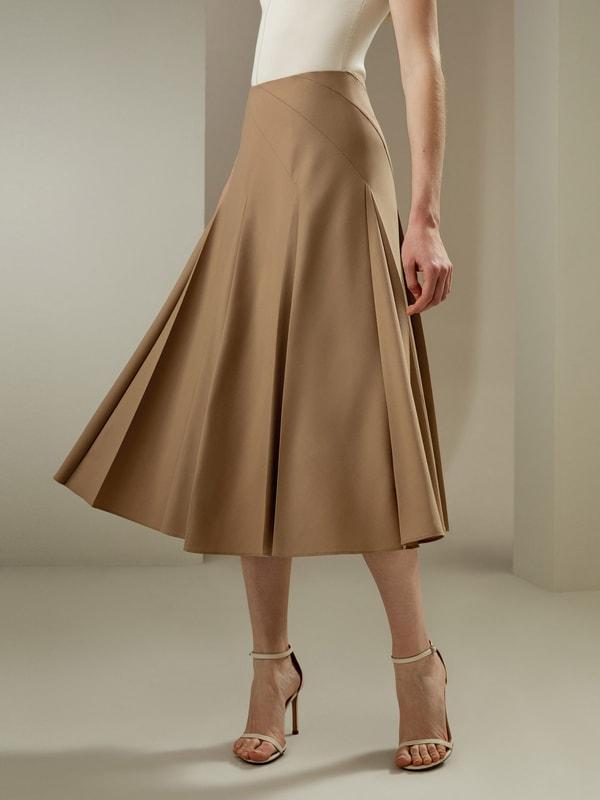 Pleated Merino Wool Midi Skirt Product Image