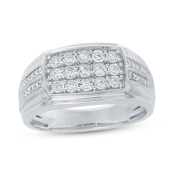 Men's 1/4 CT. T.w. Multi-Diamond Frame Ring in 10K White Gold Product Image