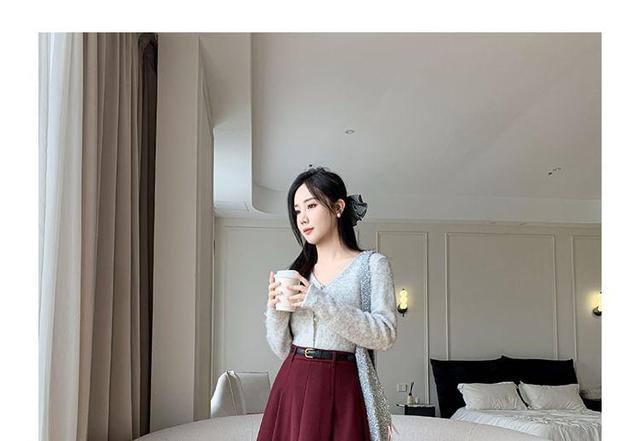 High Waist Plain Midi A-Line Skirt Product Image