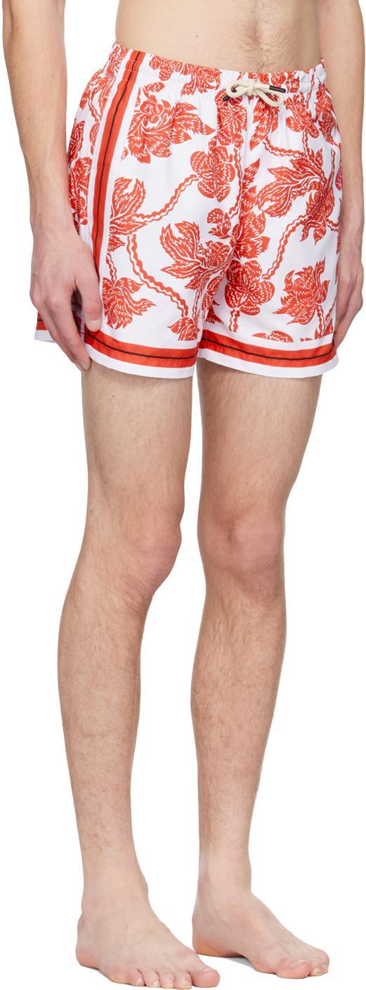 DRIES VAN NOTEN Red & White Floral Swim Shorts Product Image