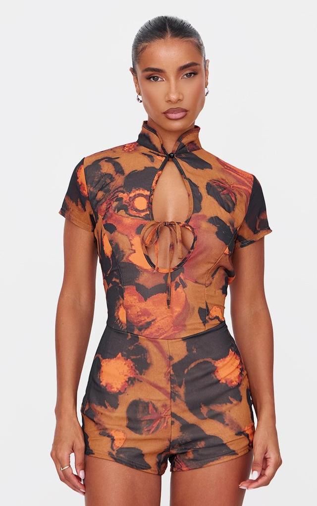 Multi Print Keyhole Cut Out Tie Romper Product Image