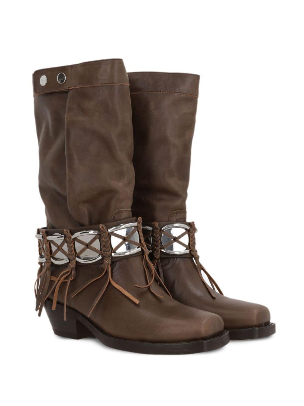 Ademe Fringed Ankle Boots In Braun Product Image