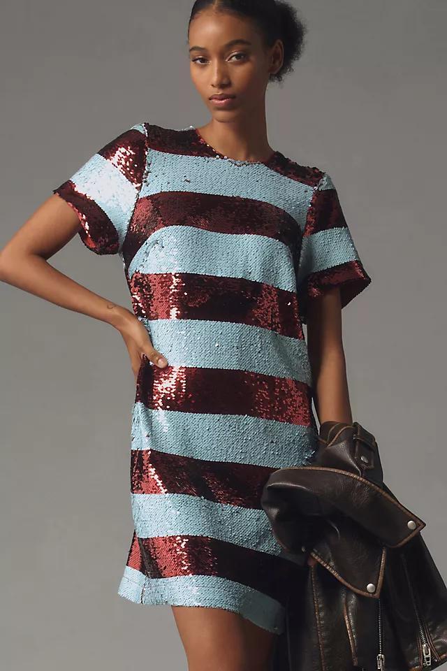 Maeve Short-Sleeve Sequin Striped Mini Dress Product Image