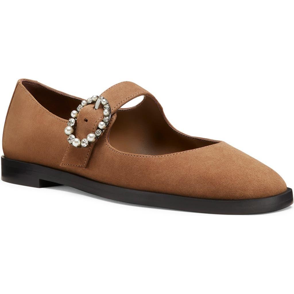 Suede Embellished Mary Jane Flats In Khaki Product Image