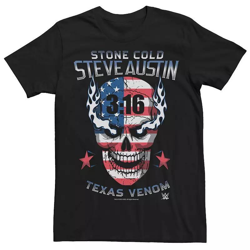 Mens WWE Steve Austin USA Flag Print Skull Graphic Tee Product Image