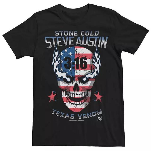 Mens WWE Steve Austin USA Flag Print Skull Graphic Tee Product Image