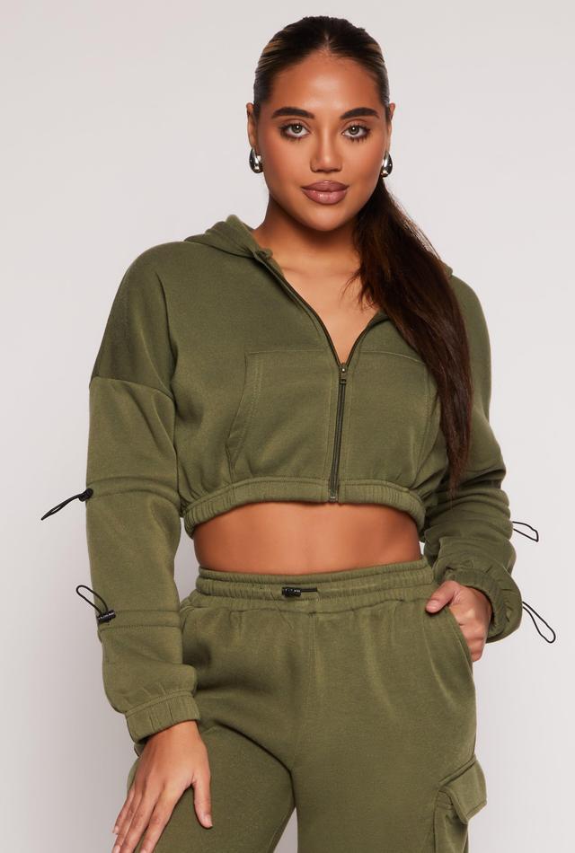 Womens Toggle Drawstring Cropped Zip Front Hoodie Product Image