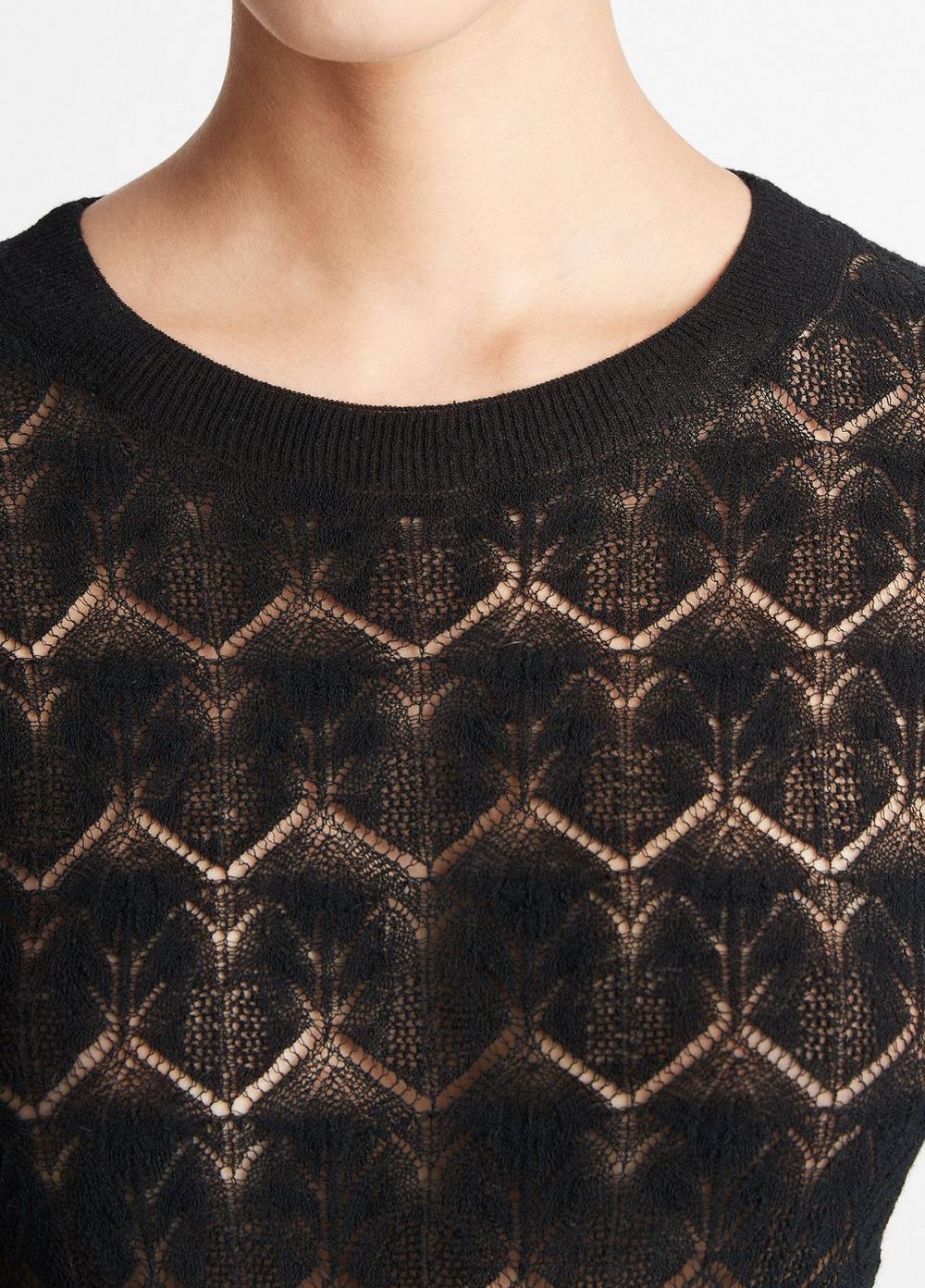 Fine Lace Cotton Three-Quarter-Sleeve Sweater Product Image