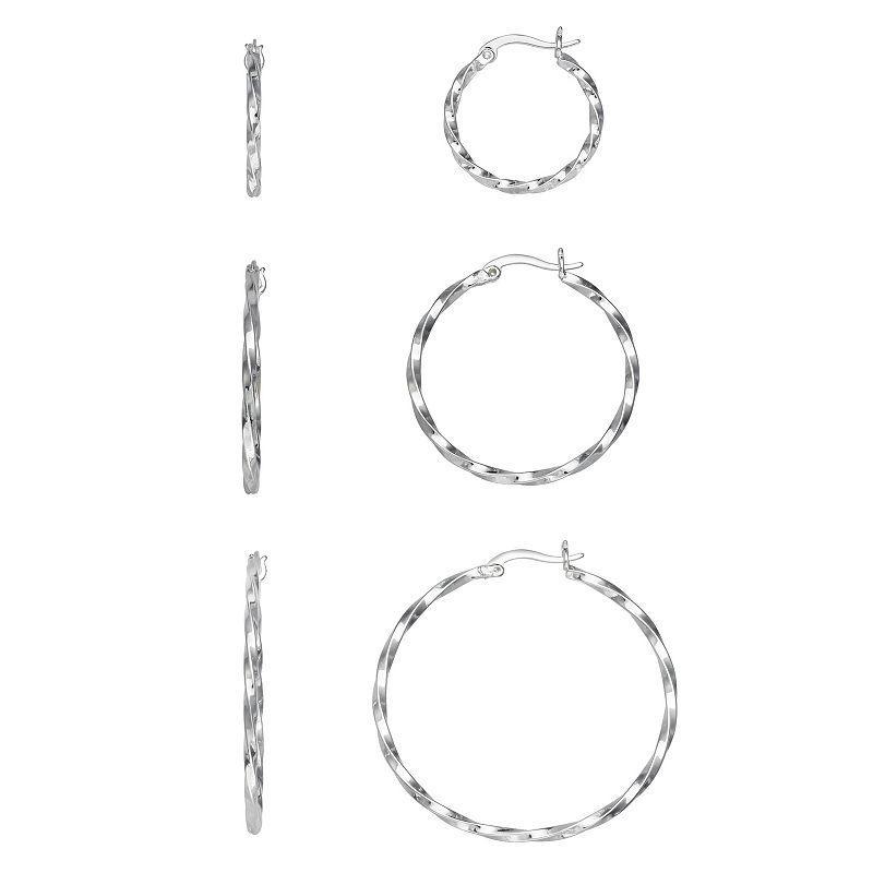 Aurielle Fine Silver-Plated Twisted Hoop Earring Set, Womens, Grey Product Image