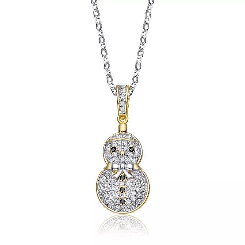 Sterling Silver Black & White Cubic Zirconia Snowman Pendant Necklace, Womens Gold Tone Product Image